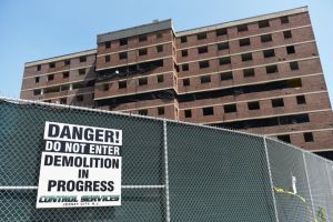 Building 6 at Montgomery Gardens housing complex in Jersey City, seen on Tuesday, Aug. 25, 2015, is one of three buildings that will be demolished by way of explosives on Saturday. Photo: Reena Rose Sibayan 